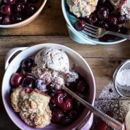 Cherry Cobbler with Honey Butter Vanilla Bean Biscuits