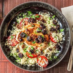 Cherry-Drizzled Pork Chops with Tomato Couscous Salad