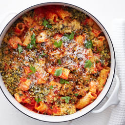 Chicken and Tomato No-Boil Pasta Bake