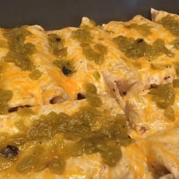 Chicken Burritos Enchilada Style with Green Chili Sauce