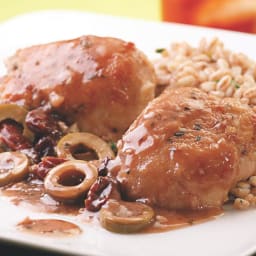 Chicken Thighs with Green Olive, Cherry  and  Port Sauce