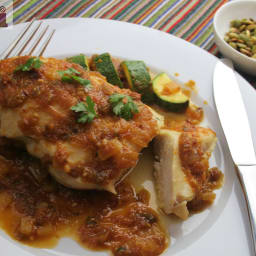 Chicken with tomatillo, tomato and cilantro sauce 	