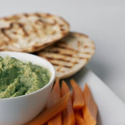 Chickpea Cilantro Dip with Grilled Pita and Carrot Sticks