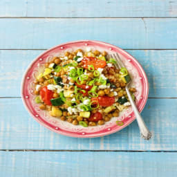 Chickpea-Powered Mediterranean Couscous with Roasted Veggies and Feta