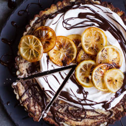 Chocolate Fudge Swirled Lemon Ricotta Tart