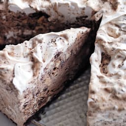 Chocolate Ice Cream Cake with Hazelnuts and Marshmallow Swirl