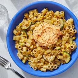 Corn & Zucchini Pasta with Spicy Ricotta