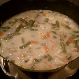 Creamy German vegetable dumpling soup