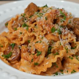 Creamy Mafaldine Pasta w/ Chicken Sausage, & Shrimp