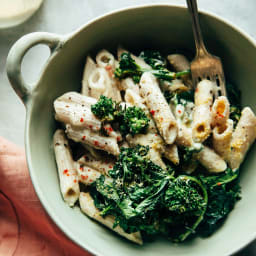 Creamy Truffle Pasta with Balsamic-Roasted Broccoli Rabe