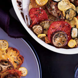 Crisp Tomato, Zucchini and Eggplant Bread Gratin