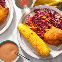 Crispy Chicken & BBQ Mayo with Corn on the Cob & Cabbage-Carrot Sla