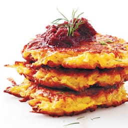 Crispy Root Vegetable Latkes with Beet Puree