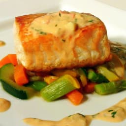 Crispy Salmon w/ a Tomato Basil Beurre Blanc