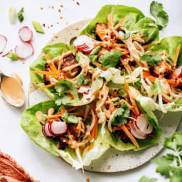 Crispy Tofu Lettuce Wraps with Peanut Sauce