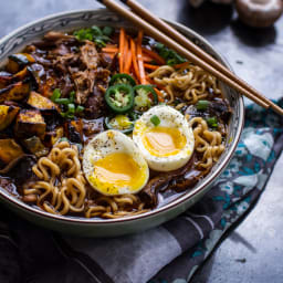 Crockpot Caramelized Pork Ramen Noodle Soup w/ Curry Roasted Acorn Squash