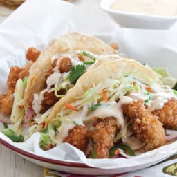 Crunchy Catfish Tacos with Chipotle Mayonnaise and Apple Slaw