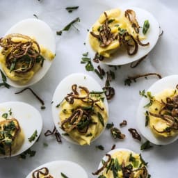 Deviled Eggs with Crispy Shallot Gremolata