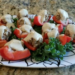 Dr. Ruby’s Walnut Mushroom Stuffed Peppers & Wraps with Cashew Gravy