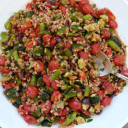 Farro with Roasted Vegetables and Roasted Tomato Dressing