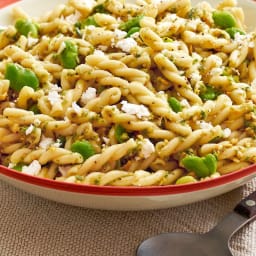 Fava-Bean Pasta Salad with Garlic-Scape Pesto