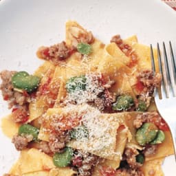 Fresh Pasta with Favas, Tomatoes, and Sausage