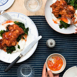 Fried Chicken Thighs with Cheesy Grits