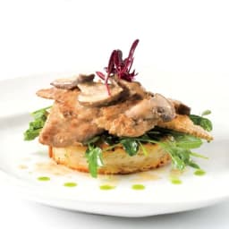 Gardein "Chicken" Scaloppini with Shiitake Sake Sauce, Pea Shoots