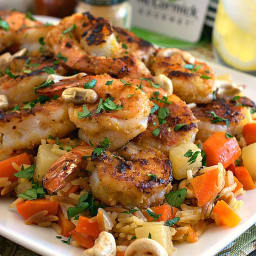 Garlic Lemon Shrimp with Savory Root Vegetable Rice Pilaf