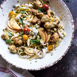 Goat Milk Fettuccine with Spicy Corn Fritters + Sweet Nectarine.