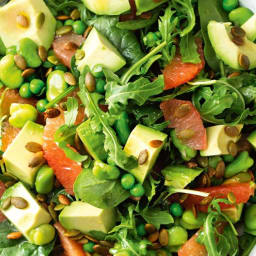 Grapefruit, avocado and leaf salad