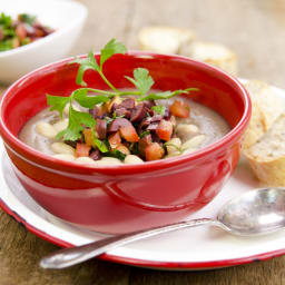 Greek Lentil and White Bean Soup with Olive and Tomato Gremolata