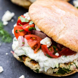 Greek Turkey Burgers with Tzatziki Sauce and Greek Tomato Salad