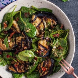 Grilled Eggplant and Spinach Salad