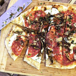 Grilled Pizza With Grilled Shiitake, Sopressata, and Parmesan Recipe