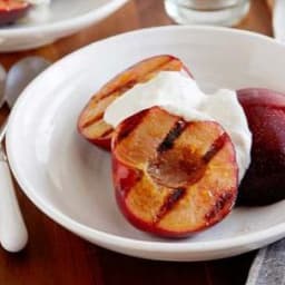 Grilled Plums with Spiced Walnut Yogurt Sauce