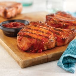 Grilled Ribeye (Rib) Pork Chops with Easy Spicy BBQ Sauce