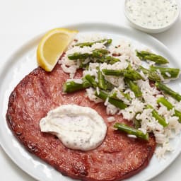 Ham Steaks with Asparagus-Rice Salad