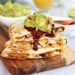 Hawaiian BBQ Quesadillas with Pineapple-Mango Guacamole