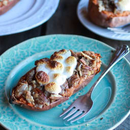 Healthier Sweet Potato Casserole Boats with Pecan Flax Crumble