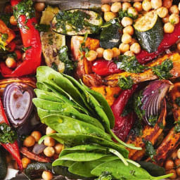 Healthy baked sweet potato, red onion and chickpeas recipe
