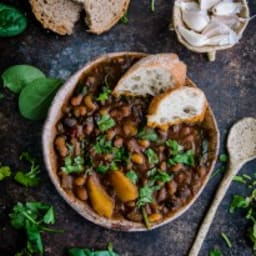 Hearty Ten Bean Soup with spinach and potatoes