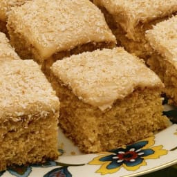 Honey coconut cake with caramel icing