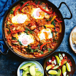 Huevos rancheros with beans