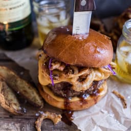 Jameson Whiskey Blue Cheese Burger w/ Guinness Cheese Sauce + Crispy Onion