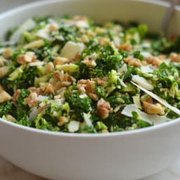 Kale & Brussels Sprout Salad with Walnuts, Parmesan & Lemon-Mustard Dressin