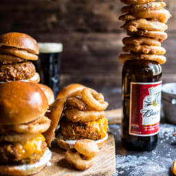 Kickin' Cajun Chicken Sliders with Beer Battered Onion Rings.