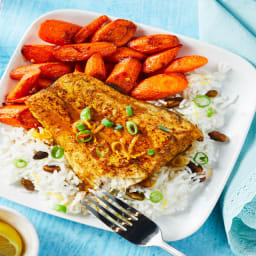 Lemon Butter Barramundi with Pistachio Rice & Chili-Roasted Carrots