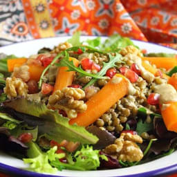 Lentil and Roasted Carrot Salad with Oil Free Walnut Vinaigrette