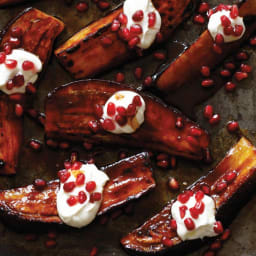 Mahogany Eggplant with Labneh and Pomegranate